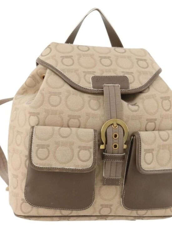 Salvatore Ferragamo Gancini Backpack Canvas Beige Gold Auth BA10432 main image 11